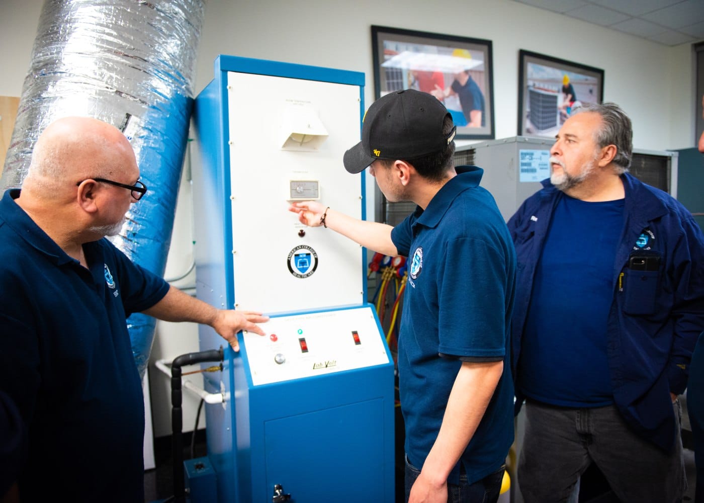 HVAC technician student practicing in HVAC system training