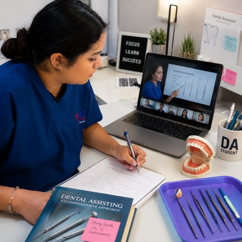 Dental assistant student learning online