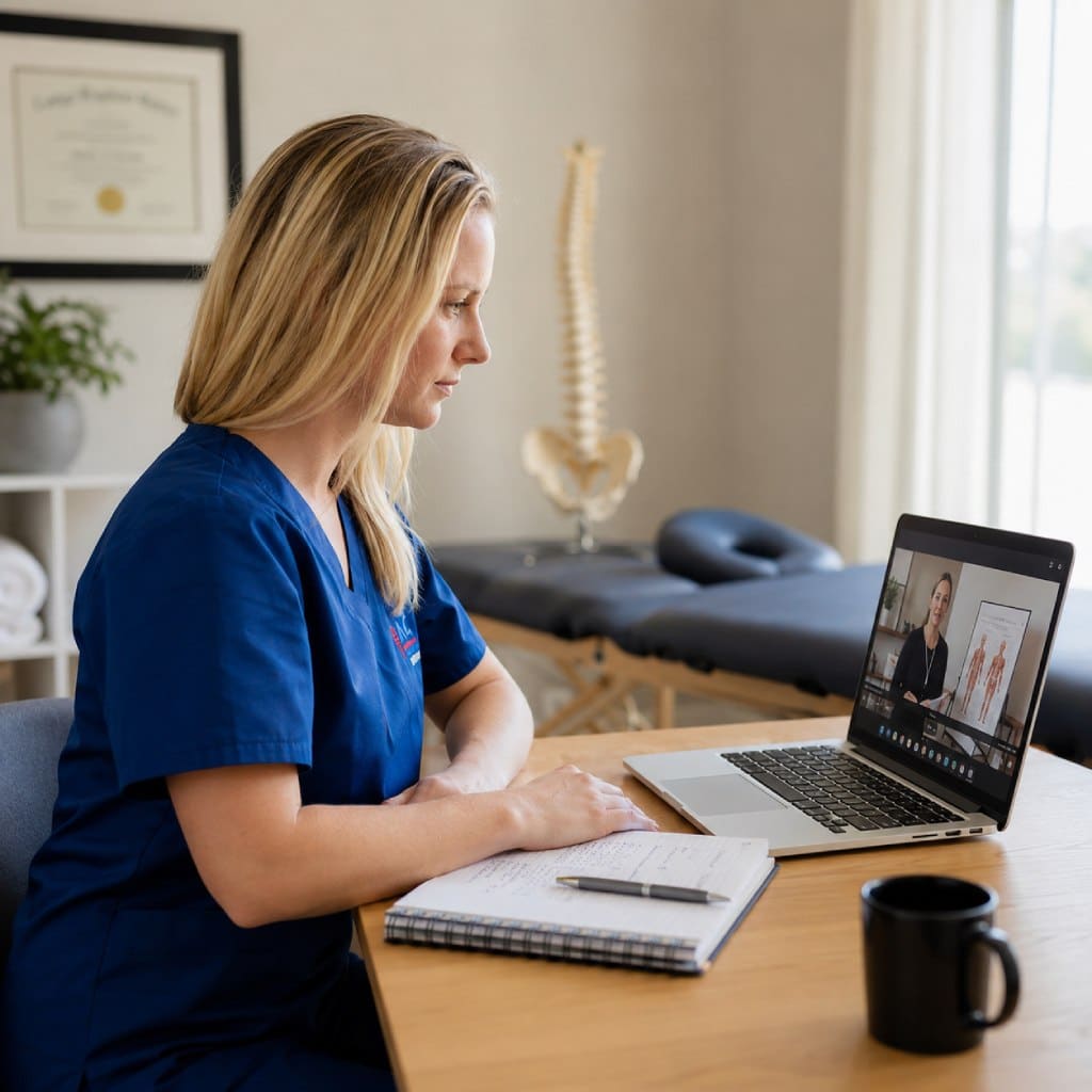 Massage therapy student learning online