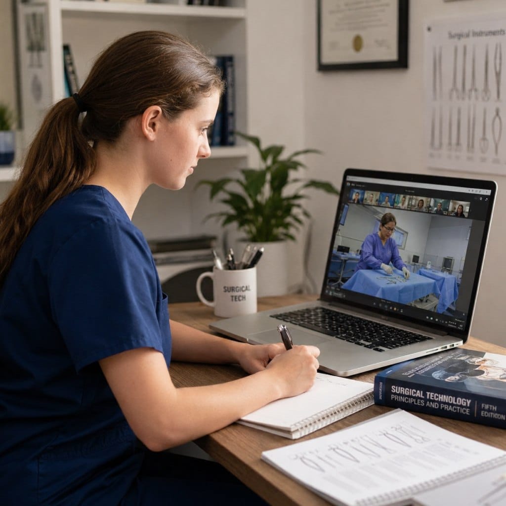 Surgical technology student learning online